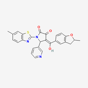 (4E)-4-[hydroxy(2-methyl-2,3-dihydro-1-benzofuran-5-yl)methylidene]-1-(6-methyl-1,3-benzothiazol-2-yl)-5-(pyridin-3-yl)pyrrolidine-2,3-dione