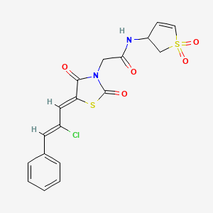 molecular formula C18H15ClN2O5S2 B15108978 2-{(5Z)-5-[(2Z)-2-chloro-3-phenylprop-2-en-1-ylidene]-2,4-dioxo-1,3-thiazolidin-3-yl}-N-(1,1-dioxido-2,3-dihydrothiophen-3-yl)acetamide 