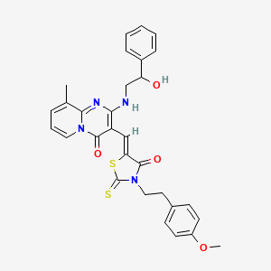 molecular formula C30H28N4O4S2 B15109005 2-[(2-hydroxy-2-phenylethyl)amino]-3-[(Z)-{3-[2-(4-methoxyphenyl)ethyl]-4-oxo-2-thioxo-1,3-thiazolidin-5-ylidene}methyl]-9-methyl-4H-pyrido[1,2-a]pyrimidin-4-one 