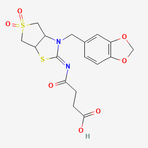 4-{[(2Z)-3-(1,3-benzodioxol-5-ylmethyl)-5,5-dioxidotetrahydrothieno[3,4-d][1,3]thiazol-2(3H)-ylidene]amino}-4-oxobutanoic acid