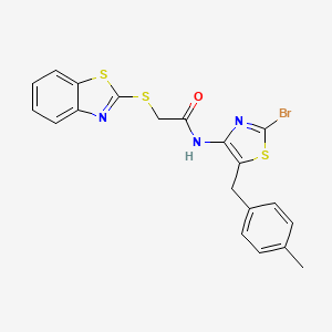 molecular formula C20H16BrN3OS3 B15109143 2-(1,3-benzothiazol-2-ylsulfanyl)-N-[2-bromo-5-(4-methylbenzyl)-1,3-thiazol-4-yl]acetamide 