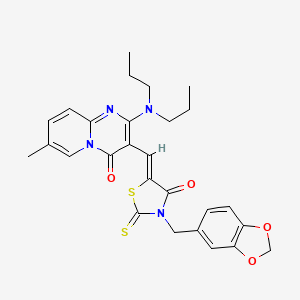 3-{(Z)-[3-(1,3-benzodioxol-5-ylmethyl)-4-oxo-2-thioxo-1,3-thiazolidin-5-ylidene]methyl}-2-(dipropylamino)-7-methyl-4H-pyrido[1,2-a]pyrimidin-4-one