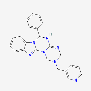 molecular formula C23H21N7 B15109219 9-phenyl-4-(pyridin-3-ylmethyl)-2,4,6,8,10,17-hexazatetracyclo[8.7.0.02,7.011,16]heptadeca-1(17),6,11,13,15-pentaene 