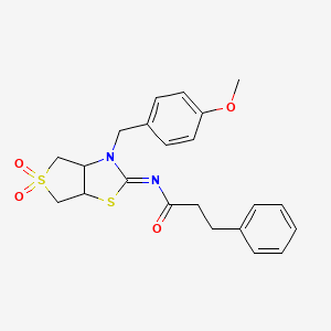 molecular formula C22H24N2O4S2 B15109251 N-[(2E)-3-(4-methoxybenzyl)-5,5-dioxidotetrahydrothieno[3,4-d][1,3]thiazol-2(3H)-ylidene]-3-phenylpropanamide 