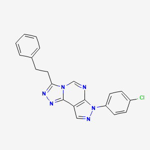 molecular formula C20H15ClN6 B15109303 10-(4-Chlorophenyl)-5-(2-phenylethyl)-3,4,6,8,10,11-hexaazatricyclo[7.3.0.0^{2,6}]dodeca-1(9),2,4,7,11-pentaene 