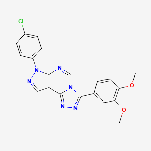 molecular formula C20H15ClN6O2 B15109452 10-(4-Chlorophenyl)-5-(3,4-dimethoxyphenyl)-3,4,6,8,10,11-hexaazatricyclo[7.3.0.0^{2,6}]dodeca-1(9),2,4,7,11-pentaene 