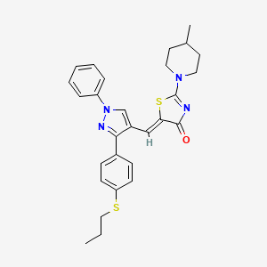 molecular formula C28H30N4OS2 B15109464 (5Z)-2-(4-methylpiperidin-1-yl)-5-({1-phenyl-3-[4-(propylsulfanyl)phenyl]-1H-pyrazol-4-yl}methylidene)-1,3-thiazol-4(5H)-one 