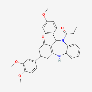 1-[3-(3,4-dimethoxyphenyl)-1-hydroxy-11-(4-methoxyphenyl)-2,3,4,11-tetrahydro-10H-dibenzo[b,e][1,4]diazepin-10-yl]propan-1-one