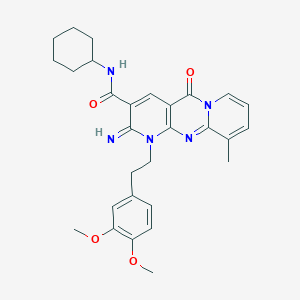 N-cyclohexyl-7-[2-(3,4-dimethoxyphenyl)ethyl]-6-imino-11-methyl-2-oxo-1,7,9-triazatricyclo[8.4.0.03,8]tetradeca-3(8),4,9,11,13-pentaene-5-carboxamide