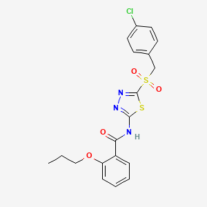 molecular formula C19H18ClN3O4S2 B15109602 N-{5-[(4-chlorobenzyl)sulfonyl]-1,3,4-thiadiazol-2-yl}-2-propoxybenzamide 