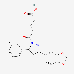 molecular formula C22H22N2O5 B15109622 5-[3-(2H-1,3-benzodioxol-5-yl)-5-(3-methylphenyl)-4,5-dihydro-1H-pyrazol-1-yl]-5-oxopentanoic acid 