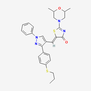 (5Z)-2-(2,6-dimethylmorpholin-4-yl)-5-({1-phenyl-3-[4-(propylsulfanyl)phenyl]-1H-pyrazol-4-yl}methylidene)-1,3-thiazol-4(5H)-one