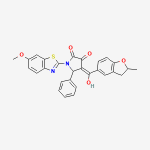 molecular formula C28H22N2O5S B15109682 (4E)-4-[hydroxy(2-methyl-2,3-dihydro-1-benzofuran-5-yl)methylidene]-1-(6-methoxy-1,3-benzothiazol-2-yl)-5-phenylpyrrolidine-2,3-dione 