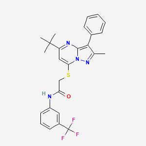 molecular formula C26H25F3N4OS B15109709 2-[(5-tert-butyl-2-methyl-3-phenylpyrazolo[1,5-a]pyrimidin-7-yl)sulfanyl]-N-[3-(trifluoromethyl)phenyl]acetamide 