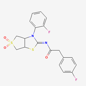 molecular formula C19H16F2N2O3S2 B15109757 2-(4-fluorophenyl)-N-[(2E)-3-(2-fluorophenyl)-5,5-dioxidotetrahydrothieno[3,4-d][1,3]thiazol-2(3H)-ylidene]acetamide 