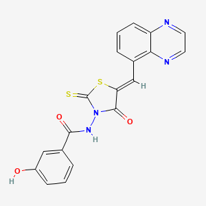 molecular formula C19H12N4O3S2 B15109975 3-hydroxy-N-[(5Z)-4-oxo-5-(quinoxalin-5-ylmethylidene)-2-thioxo-1,3-thiazolidin-3-yl]benzamide 