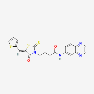 molecular formula C20H16N4O2S3 B15110016 4-[(5Z)-4-oxo-5-(thiophen-2-ylmethylidene)-2-thioxo-1,3-thiazolidin-3-yl]-N-(quinoxalin-6-yl)butanamide 