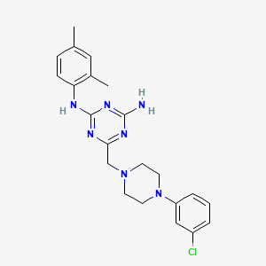 molecular formula C22H26ClN7 B15110042 6-{[4-(3-chlorophenyl)piperazin-1-yl]methyl}-N-(2,4-dimethylphenyl)-1,3,5-triazine-2,4-diamine 