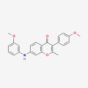 molecular formula C24H21NO4 B15110259 3-(4-methoxyphenyl)-7-((3-methoxyphenyl)amino)-2-methyl-4H-chromen-4-one 