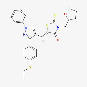 molecular formula C26H25N3O2S3 B15110270 (5Z)-5-({3-[4-(ethylsulfanyl)phenyl]-1-phenyl-1H-pyrazol-4-yl}methylidene)-3-(tetrahydrofuran-2-ylmethyl)-2-thioxo-1,3-thiazolidin-4-one 