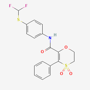 molecular formula C18H15F2NO4S2 B15110313 N-{4-[(difluoromethyl)sulfanyl]phenyl}-3-phenyl-5,6-dihydro-1,4-oxathiine-2-carboxamide 4,4-dioxide 