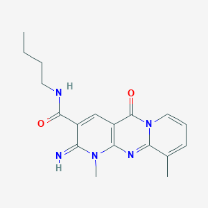 molecular formula C18H21N5O2 B15110407 N-butyl-6-imino-7,11-dimethyl-2-oxo-1,7,9-triazatricyclo[8.4.0.0^{3,8}]tetradeca-3(8),4,9,11,13-pentaene-5-carboxamide 