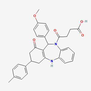 4-[1-hydroxy-11-(4-methoxyphenyl)-3-(4-methylphenyl)-2,3,4,11-tetrahydro-10H-dibenzo[b,e][1,4]diazepin-10-yl]-4-oxobutanoic acid