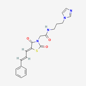 molecular formula C20H20N4O3S B15110469 2-{(5Z)-2,4-dioxo-5-[(2E)-3-phenylprop-2-en-1-ylidene]-1,3-thiazolidin-3-yl}-N-[3-(1H-imidazol-1-yl)propyl]acetamide 