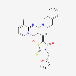 molecular formula C27H22N4O3S2 B15110518 2-(3,4-dihydroisoquinolin-2(1H)-yl)-3-{(Z)-[3-(furan-2-ylmethyl)-4-oxo-2-thioxo-1,3-thiazolidin-5-ylidene]methyl}-9-methyl-4H-pyrido[1,2-a]pyrimidin-4-one 