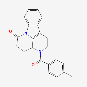 molecular formula C22H20N2O2 B15110540 6-[(4-Methyl phenyl)carbonyl]-1,6-diazatetracyclo[7.6.1.0{5,16}.0{10,15}]hexadeca-9(16),10(15),11,13-tetraen-2-one 