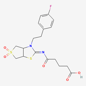 molecular formula C18H21FN2O5S2 B15110548 5-{[(2Z)-3-[2-(4-fluorophenyl)ethyl]-5,5-dioxidotetrahydrothieno[3,4-d][1,3]thiazol-2(3H)-ylidene]amino}-5-oxopentanoic acid 