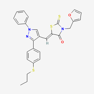 (5Z)-3-(furan-2-ylmethyl)-5-({1-phenyl-3-[4-(propylsulfanyl)phenyl]-1H-pyrazol-4-yl}methylidene)-2-thioxo-1,3-thiazolidin-4-one