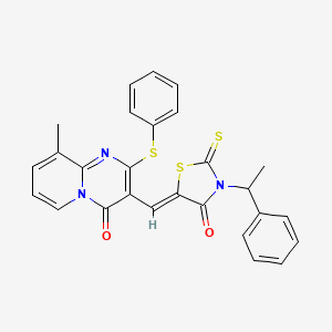 9-methyl-3-{(Z)-[4-oxo-3-(1-phenylethyl)-2-thioxo-1,3-thiazolidin-5-ylidene]methyl}-2-(phenylsulfanyl)-4H-pyrido[1,2-a]pyrimidin-4-one