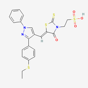 molecular formula C23H21N3O4S4 B15110781 2-[(5Z)-5-({3-[4-(ethylsulfanyl)phenyl]-1-phenyl-1H-pyrazol-4-yl}methylidene)-4-oxo-2-thioxo-1,3-thiazolidin-3-yl]ethanesulfonic acid 