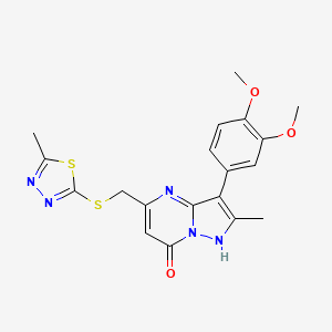 molecular formula C19H19N5O3S2 B15110862 3-(3,4-dimethoxyphenyl)-2-methyl-5-{[(5-methyl-1,3,4-thiadiazol-2-yl)sulfanyl]methyl}pyrazolo[1,5-a]pyrimidin-7(4H)-one 