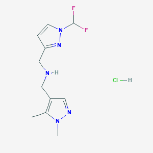 molecular formula C11H16ClF2N5 B15111059 1-[1-(difluoromethyl)-1H-pyrazol-3-yl]-N-[(1,5-dimethyl-1H-pyrazol-4-yl)methyl]methanamine 