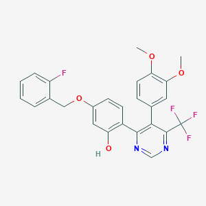 molecular formula C26H20F4N2O4 B15111099 2-[5-(3,4-Dimethoxyphenyl)-6-(trifluoromethyl)pyrimidin-4-yl]-5-[(2-fluorobenzyl)oxy]phenol 