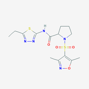 molecular formula C14H19N5O4S2 B15111301 {1-[(3,5-dimethylisoxazol-4-yl)sulfonyl]pyrrolidin-2-yl}-N-(5-ethyl(1,3,4-thia diazol-2-yl))carboxamide 