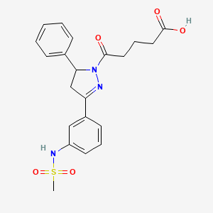 molecular formula C21H23N3O5S B15111362 5-[3-(3-methanesulfonamidophenyl)-5-phenyl-4,5-dihydro-1H-pyrazol-1-yl]-5-oxopentanoic acid 