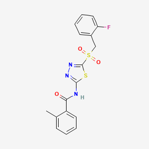 molecular formula C17H14FN3O3S2 B15111509 N-[(2E)-5-[(2-fluorobenzyl)sulfonyl]-1,3,4-thiadiazol-2(3H)-ylidene]-2-methylbenzamide 