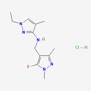 molecular formula C12H19ClFN5 B15111542 1-ethyl-N-[(5-fluoro-1,3-dimethylpyrazol-4-yl)methyl]-4-methylpyrazol-3-amine;hydrochloride 