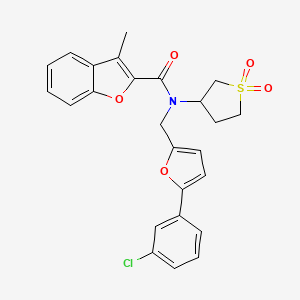 molecular formula C25H22ClNO5S B15111644 N-{[5-(3-chlorophenyl)furan-2-yl]methyl}-N-(1,1-dioxidotetrahydrothiophen-3-yl)-3-methyl-1-benzofuran-2-carboxamide 