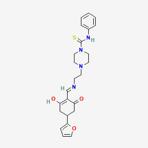 molecular formula C24H28N4O3S B15112102 4-[2-({[4-(furan-2-yl)-2,6-dioxocyclohexylidene]methyl}amino)ethyl]-N-phenylpiperazine-1-carbothioamide 