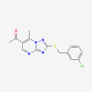 molecular formula C15H13ClN4OS B15112145 1-{2-[(3-Chlorobenzyl)sulfanyl]-7-methyl[1,2,4]triazolo[1,5-a]pyrimidin-6-yl}ethanone 