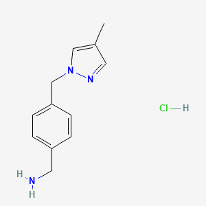 molecular formula C12H16ClN3 B15112232 {4-[(4-methyl-1H-pyrazol-1-yl)methyl]phenyl}methanamine hydrochloride 