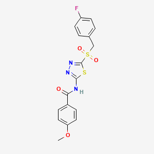 molecular formula C17H14FN3O4S2 B15112237 N-[5-[(4-fluorophenyl)methylsulfonyl]-1,3,4-thiadiazol-2-yl]-4-methoxybenzamide 