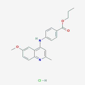 molecular formula C21H23ClN2O3 B15112425 Propyl 4-[(6-methoxy-2-methyl-4-quinolyl)amino]benzoate, chloride 