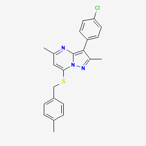 molecular formula C22H20ClN3S B15112602 3-(4-Chlorophenyl)-2,5-dimethyl-7-[(4-methylbenzyl)sulfanyl]pyrazolo[1,5-a]pyrimidine 