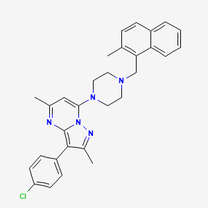 molecular formula C30H30ClN5 B15112622 3-(4-Chlorophenyl)-2,5-dimethyl-7-{4-[(2-methylnaphthalen-1-yl)methyl]piperazin-1-yl}pyrazolo[1,5-a]pyrimidine 