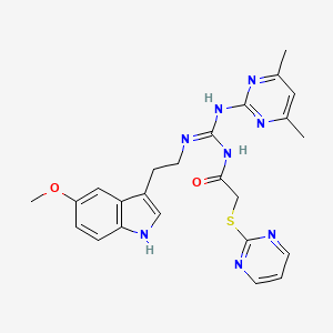 molecular formula C24H26N8O2S B15112720 N-[(E)-[(4,6-dimethylpyrimidin-2-yl)amino]{[2-(5-methoxy-1H-indol-3-yl)ethyl]amino}methylidene]-2-(pyrimidin-2-ylsulfanyl)acetamide 